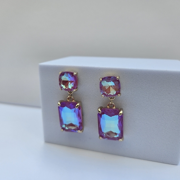 Pink Boho Chic Square Rectangle Dangle Evening Earrings - Picture 2 of 7